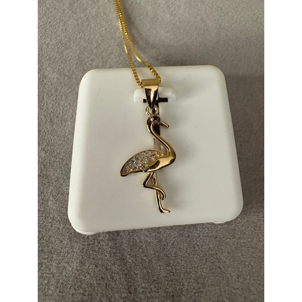 .15ct Moissanite Flamingo Necklace, Vermeil Gold filled 925 - Picture 2 of 6